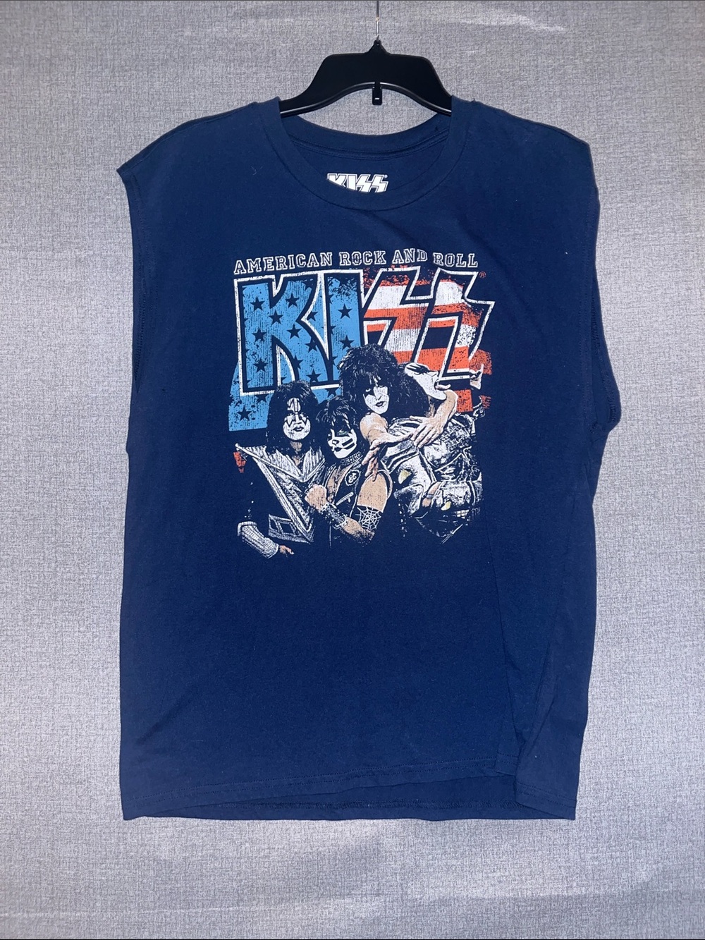 KISS 1976 Retro Concert Tour Navy Muscle Tee - American Rock and Roll, size  Sm